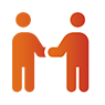 Two stylized figures shaking hands, one orange and one white.